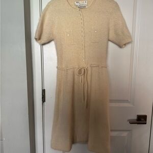 Stunning Vintage Cream Angora and Wool Short Sleeve Dress